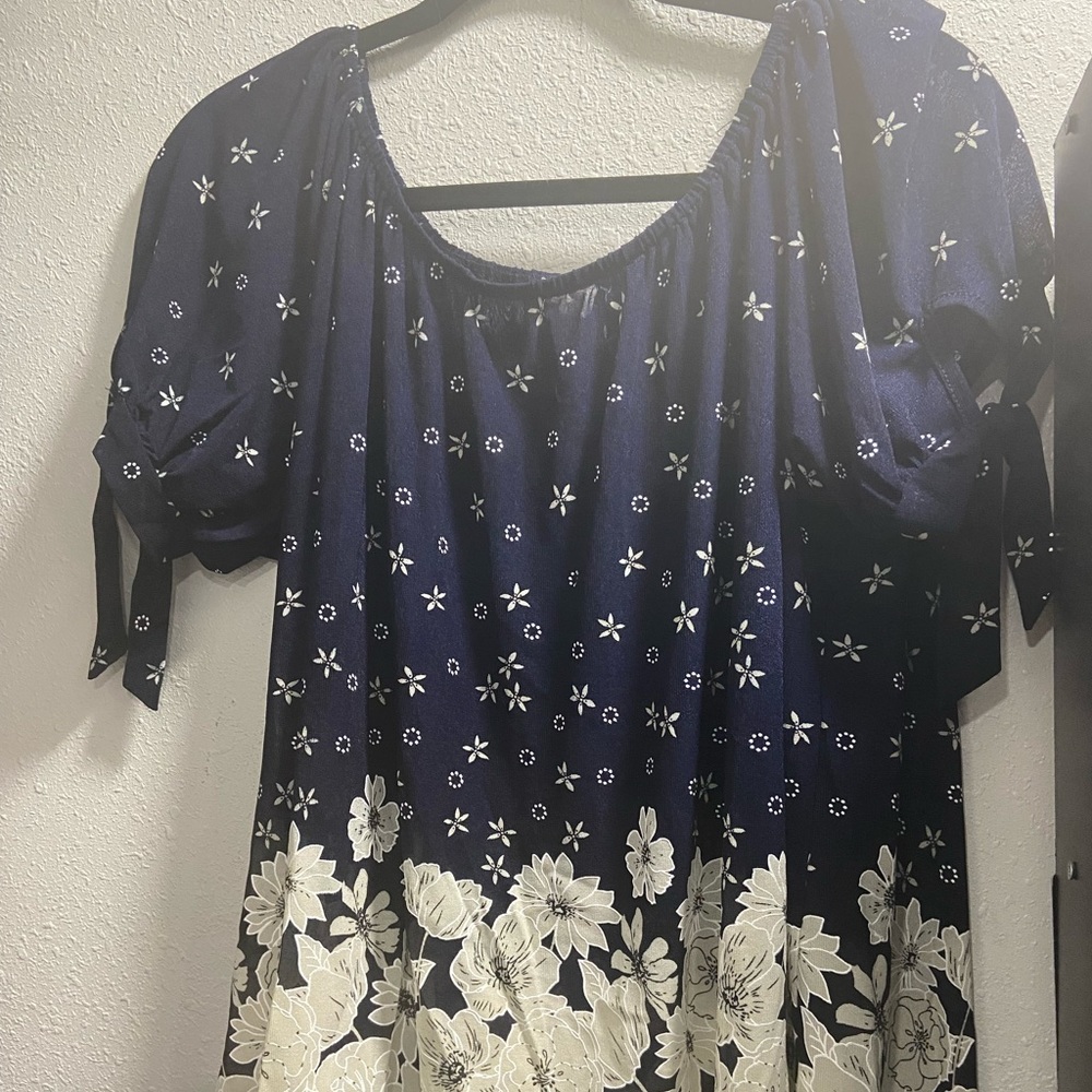 blue and white flower blouse